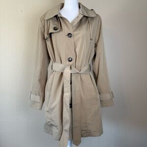 London Fog Women’s Khaki Belted Trench Coat Detachable Hood XL